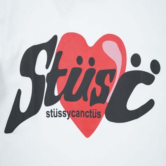 STUSSY Red Big Heart T-Shirt - White Short Sleeve - Picture 11 of 15